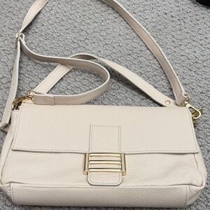 Cream Leather Clutch Gold colored hardware.